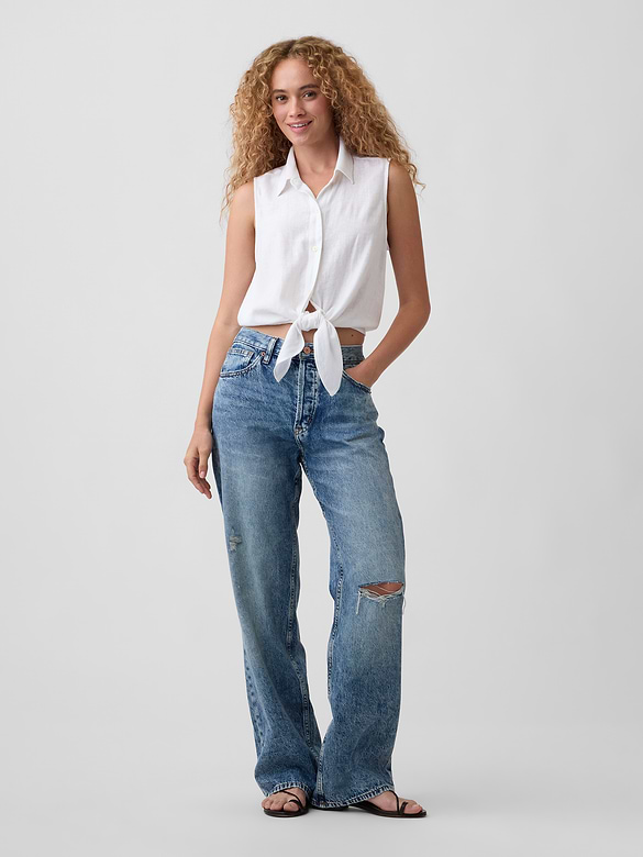 Relaxed Sleeveless Tie-Front Shirt