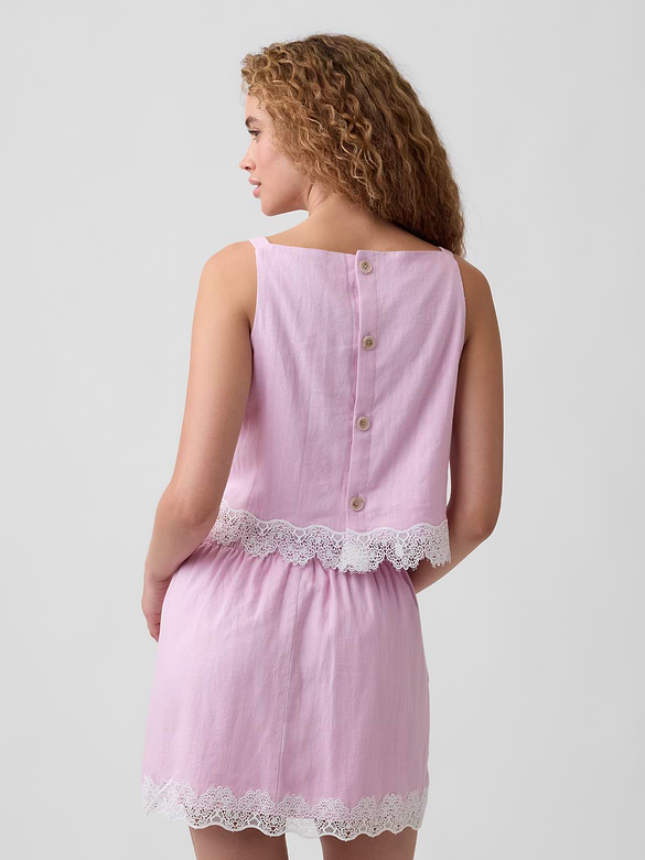 Linen-Blend Lace-Hem Apron Top