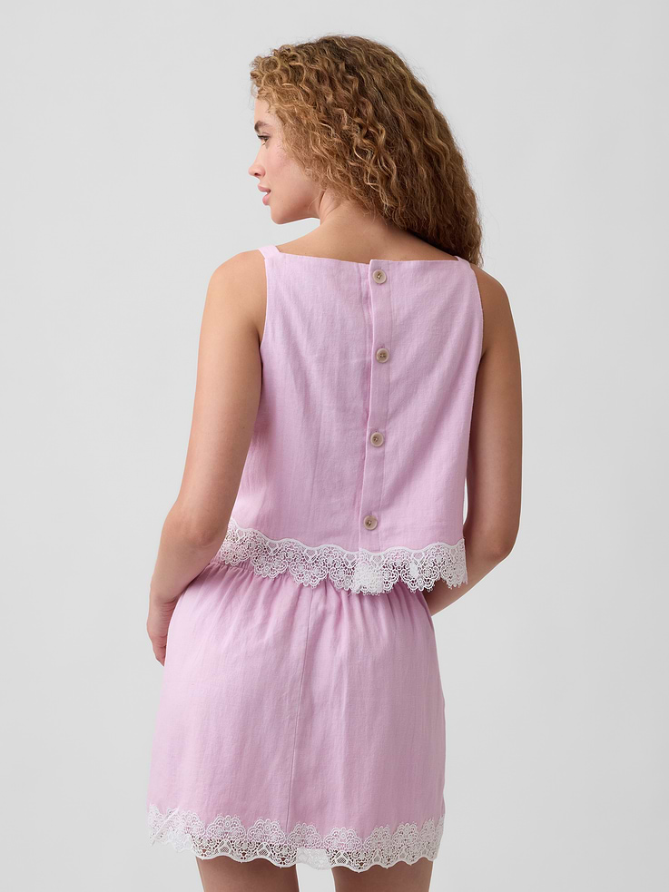 Image number 2 showing, Linen-Blend Lace-Hem Apron Top