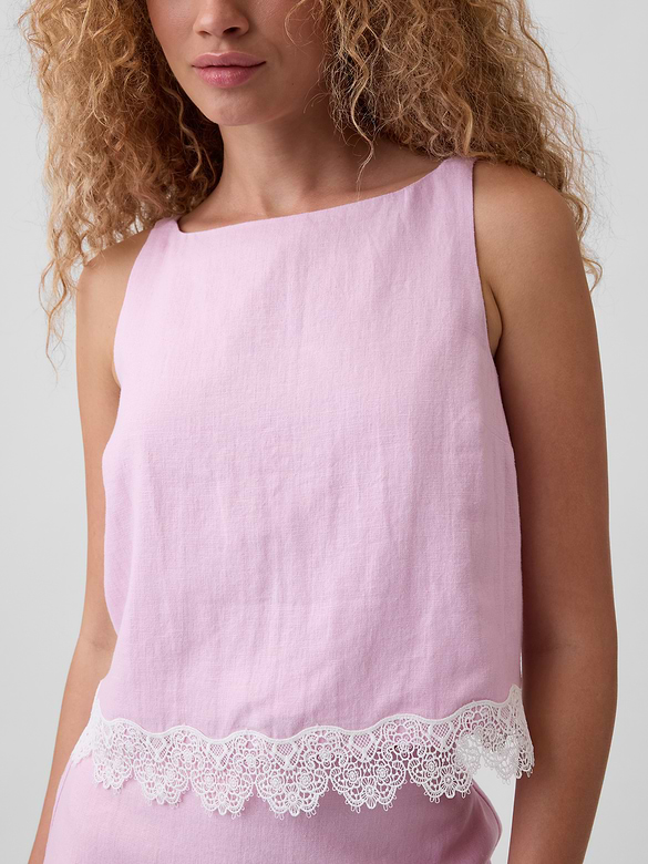 Linen-Blend Lace-Hem Apron Top