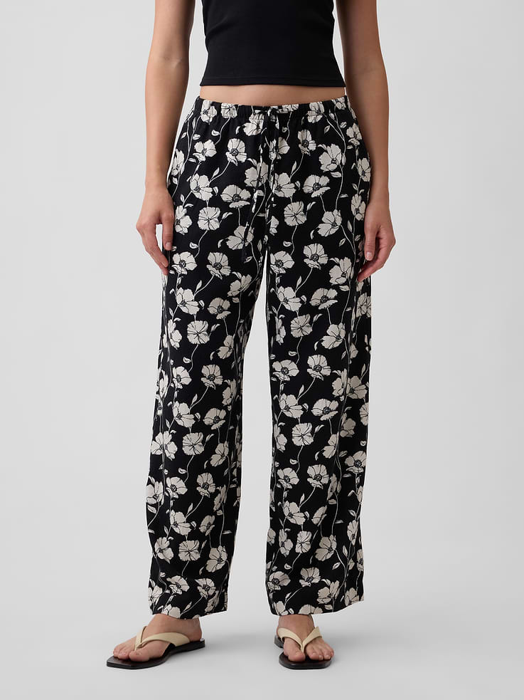 Image number 2 showing, Mid Rise Pull-On Wide-Leg Linen-Blend Pants