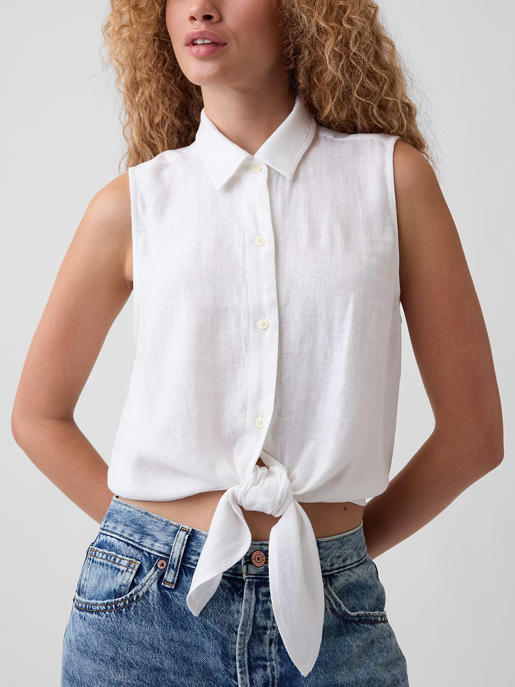 Image number 4 showing, Relaxed Sleeveless Tie-Front Shirt