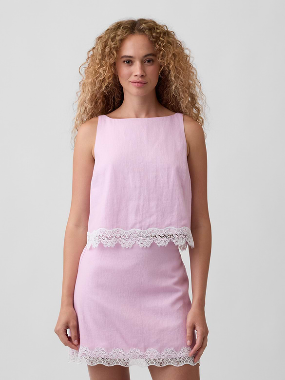 Linen-Blend Lace-Hem Apron Top