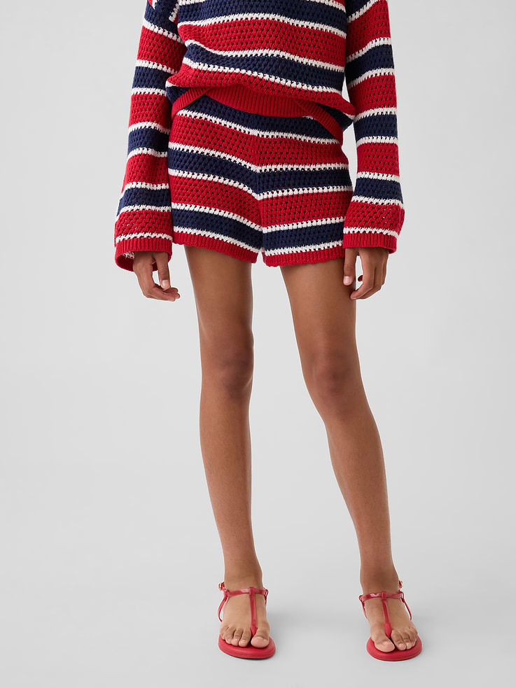 Image number 4 showing, Kids 100% Cotton Crochet Stripe Easy Shorts