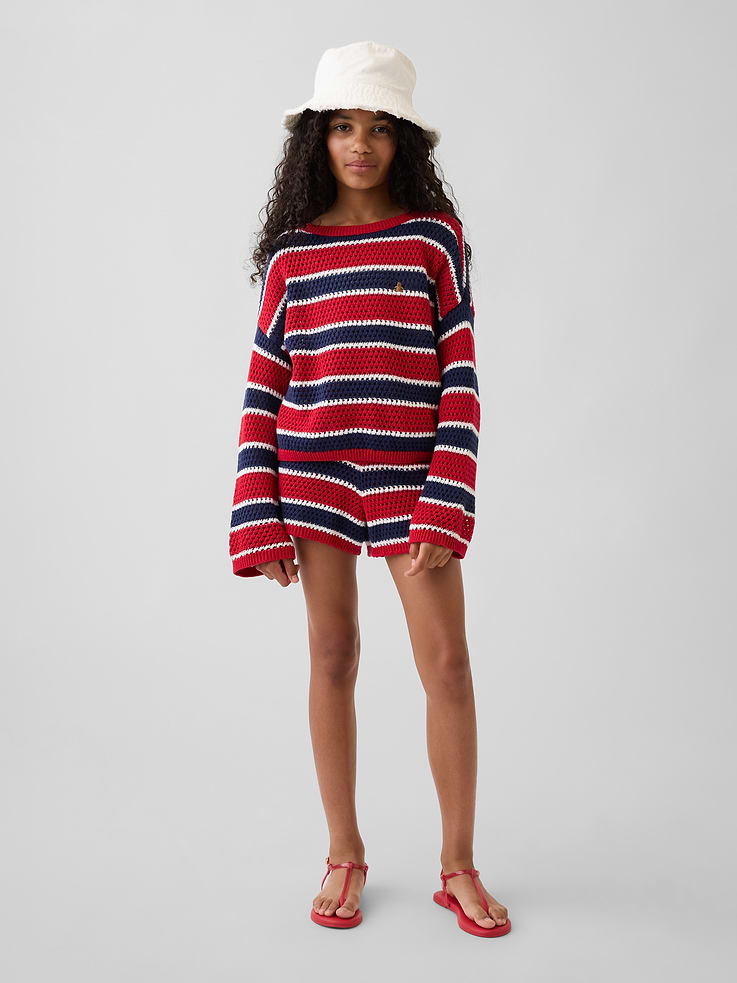 Image number 4 showing, Kids100% Cotton Crochet Oversized Sweater