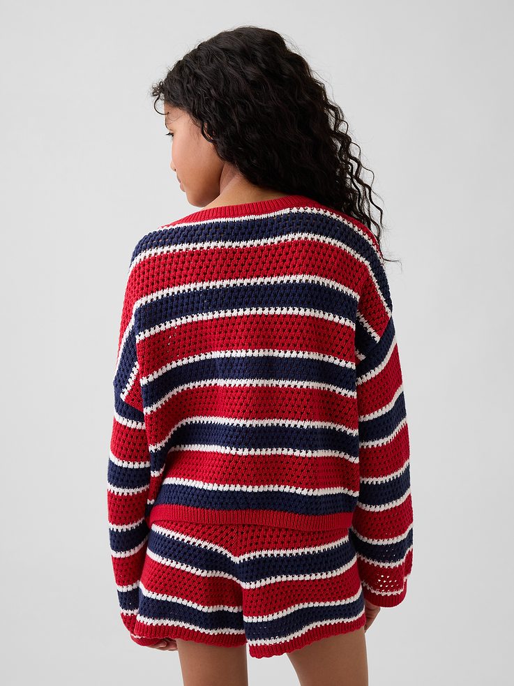Image number 3 showing, Kids100% Cotton Crochet Oversized Sweater