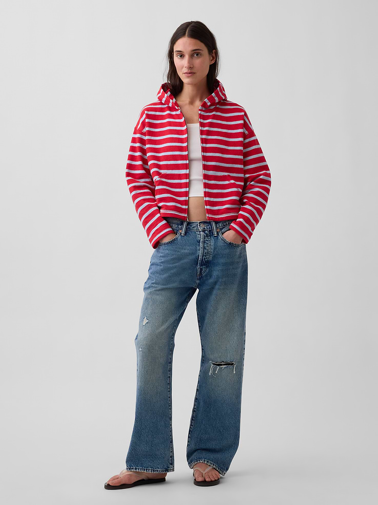 Image number 2 showing, Towel Terry Oversized Stripe Zip Hoodie