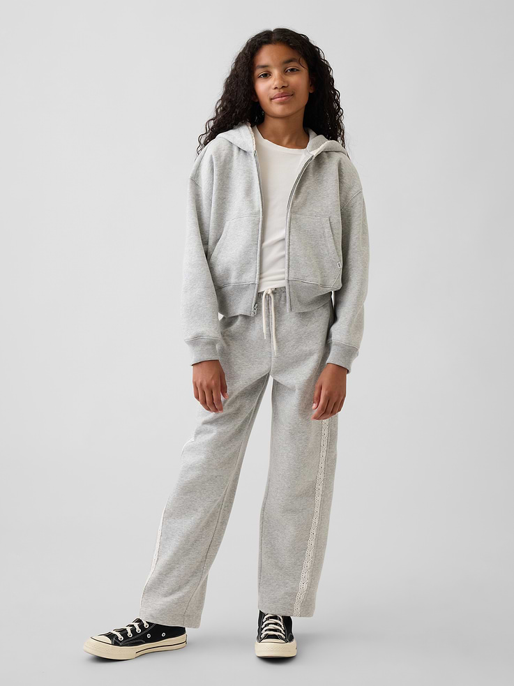 Image number 4 showing, Kids VintageSoft Relaxed Lace-Trim Zip Hoodie