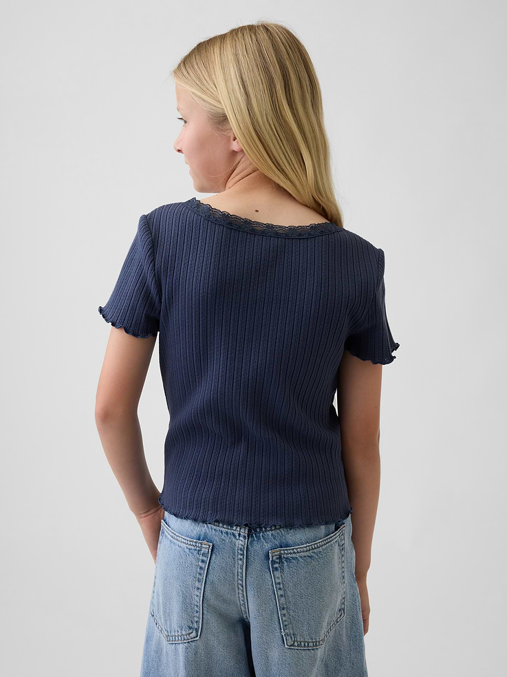 Image number 3 showing, Kids Pointelle Rib Button-Front T-Shirt