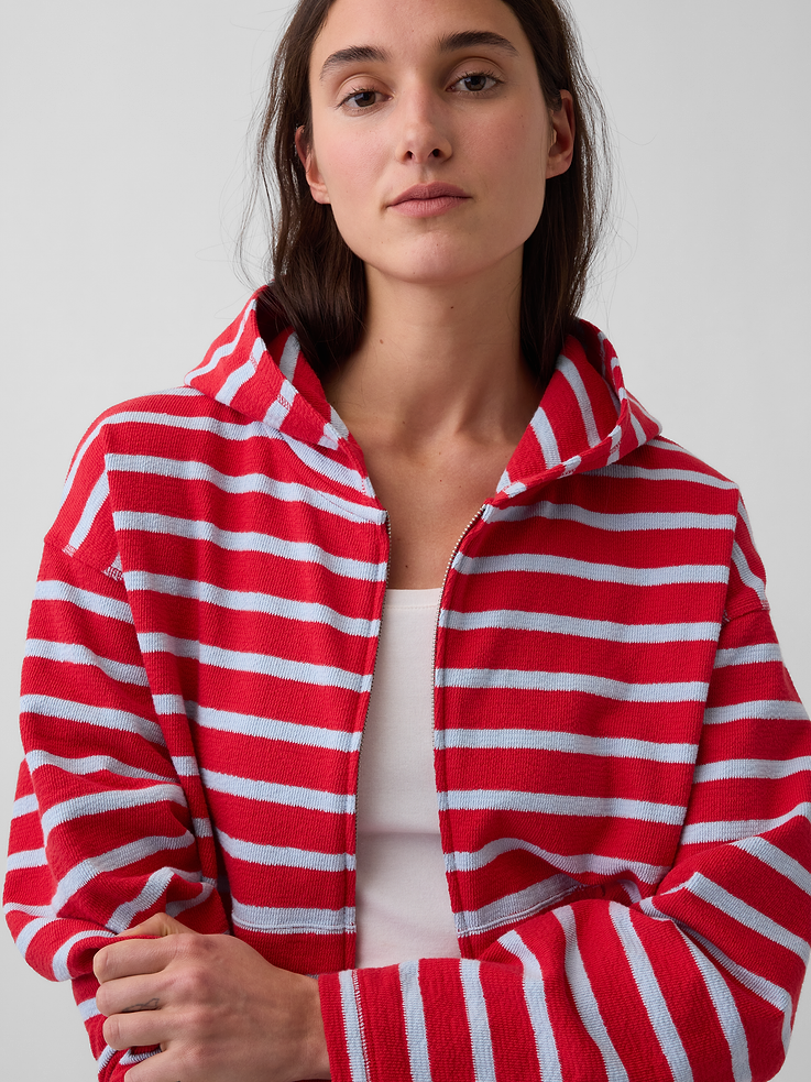 Image number 4 showing, Towel Terry Oversized Stripe Zip Hoodie
