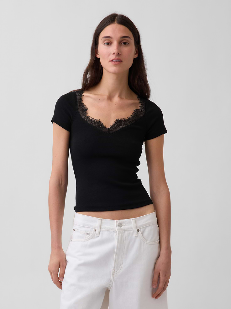 Image number 1 showing, Modern Lace-Trim Crop Top