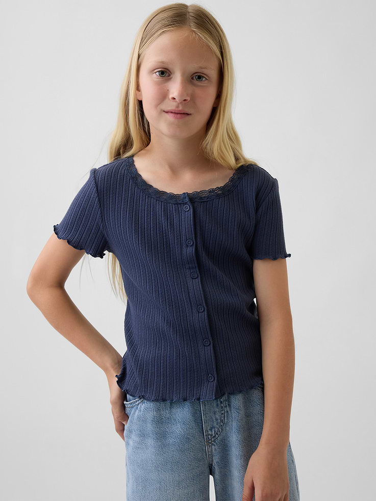 Image number 1 showing, Kids Pointelle Rib Button-Front T-Shirt