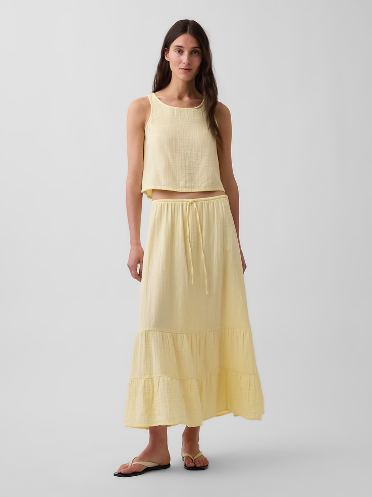 Image number 1 showing, Cotton Gauze Tiered Easy Maxi Skirt