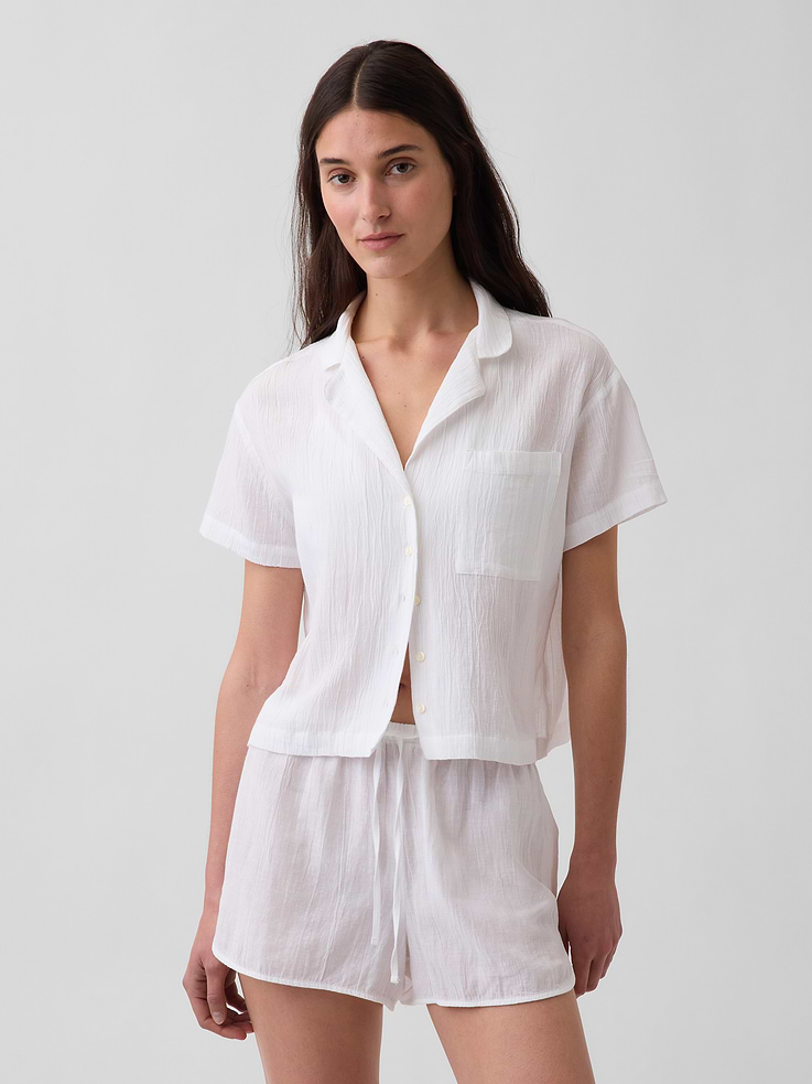 Image number 1 showing, Crinkle Gauze Oversized PJ Shirt