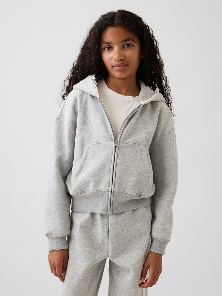 Image number 1 showing, Kids VintageSoft Relaxed Lace-Trim Zip Hoodie