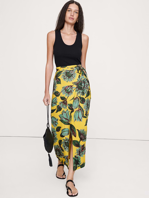 Linen Wrap Maxi Skirt
