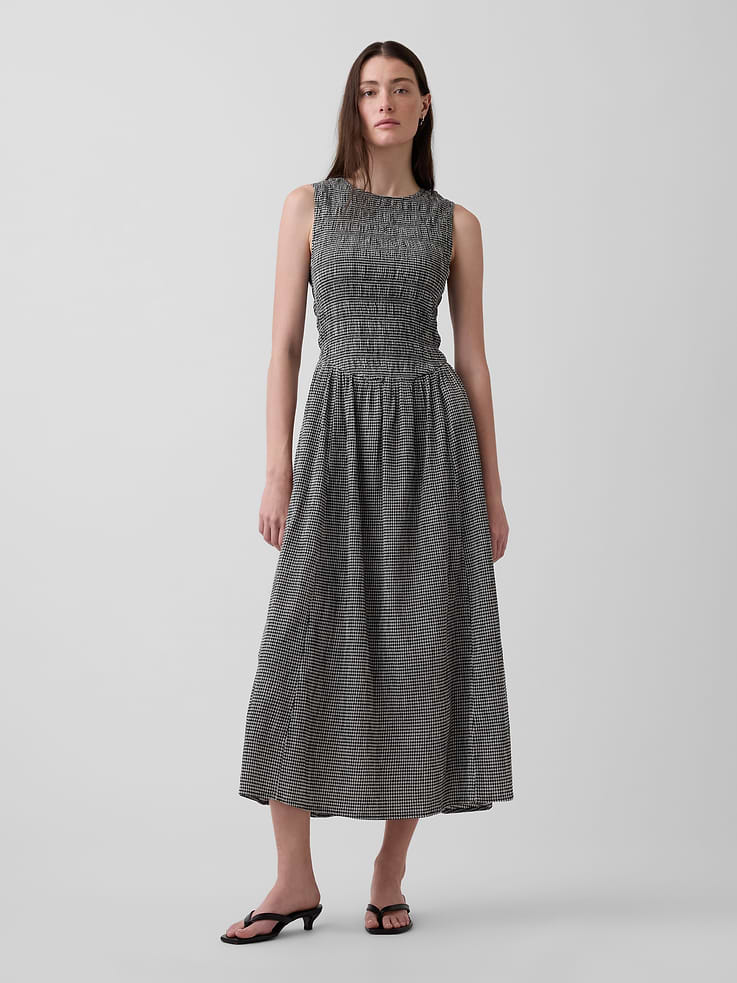 Image number 1 showing, Gingham Smocked Drop-Waist Maxi Dress