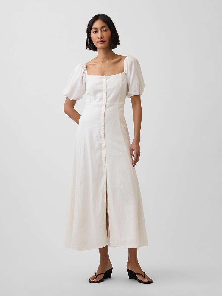 Image number 1 showing, Linen-Blend Empire Waist Maxi Dress