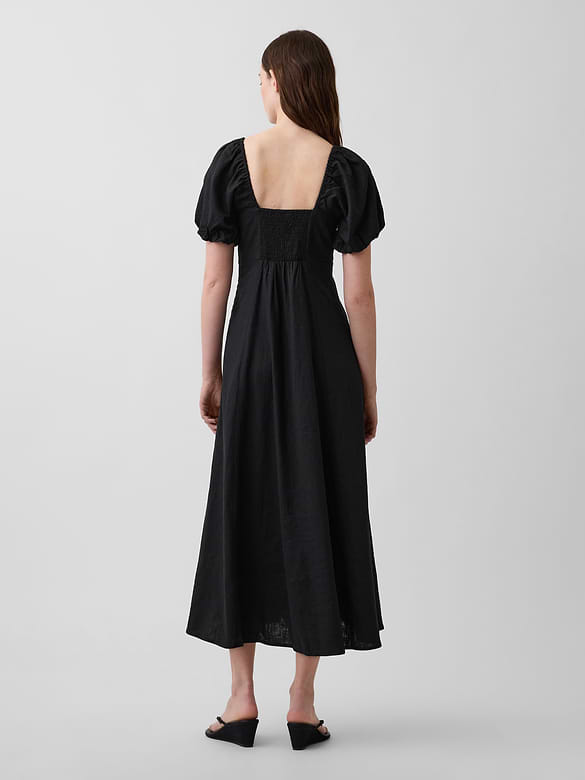 Linen-Blend Empire Waist Maxi Dress