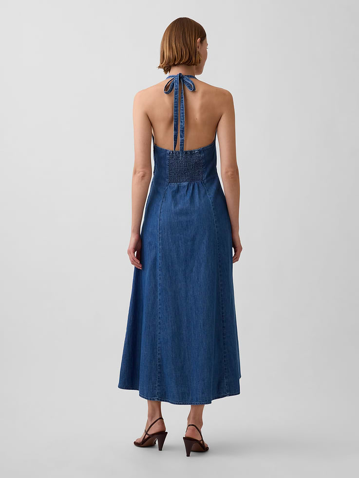 Image number 2 showing, Denim Seamed Halter Maxi Dress