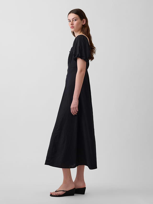 Linen-Blend Empire Waist Maxi Dress