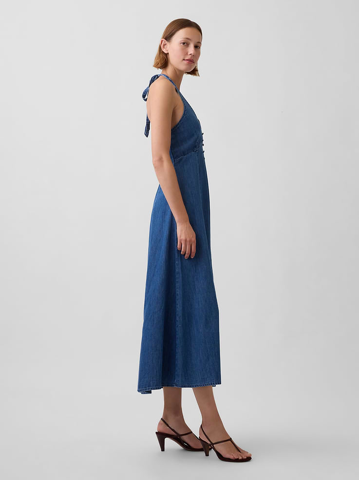 Image number 3 showing, Denim Seamed Halter Maxi Dress