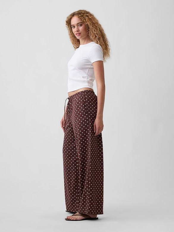 Mid Rise Pull-On Wide-Leg Linen-Blend Pants