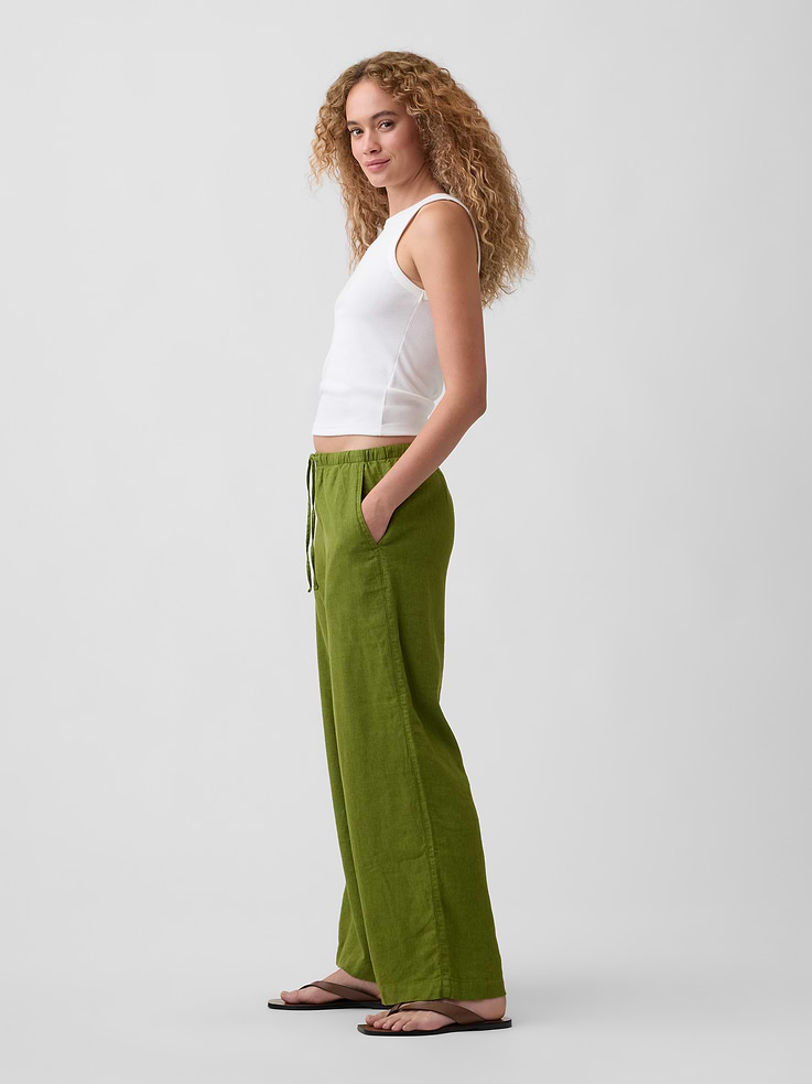 Image number 3 showing, Relaxed Linen-Blend Wide-Leg Pants