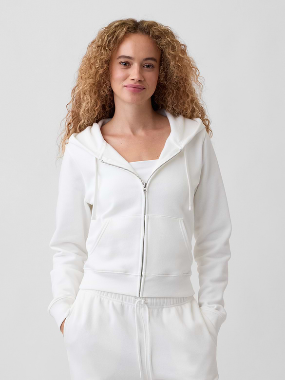 Cropped Fleece Zip Hoodie