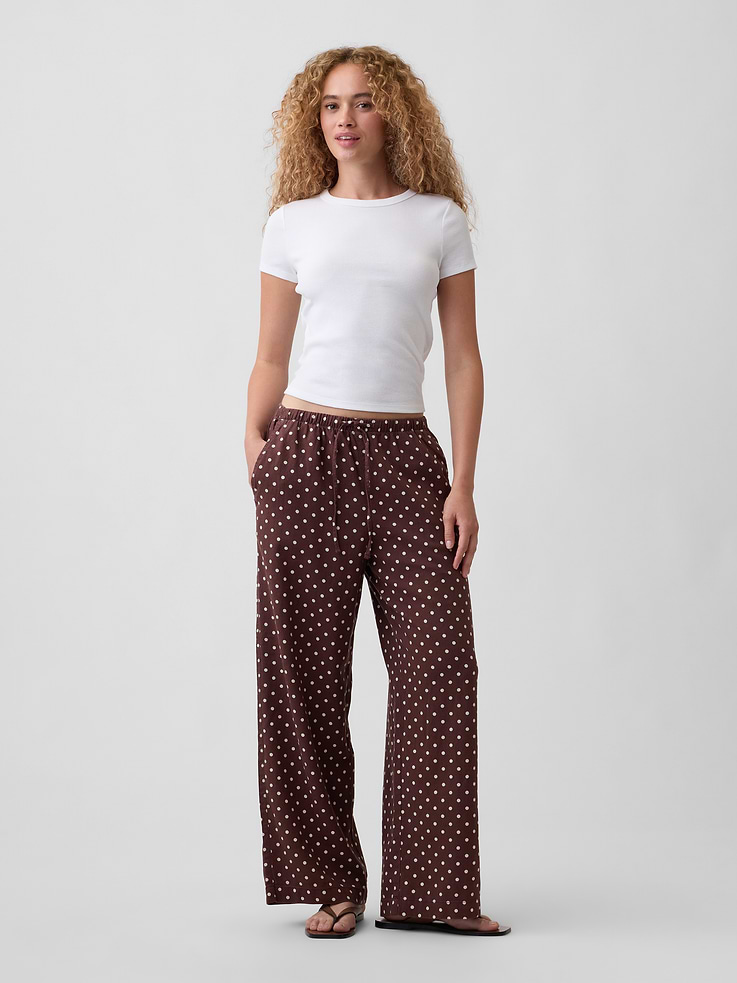 Image number 1 showing, Mid Rise Pull-On Wide-Leg Linen-Blend Pants