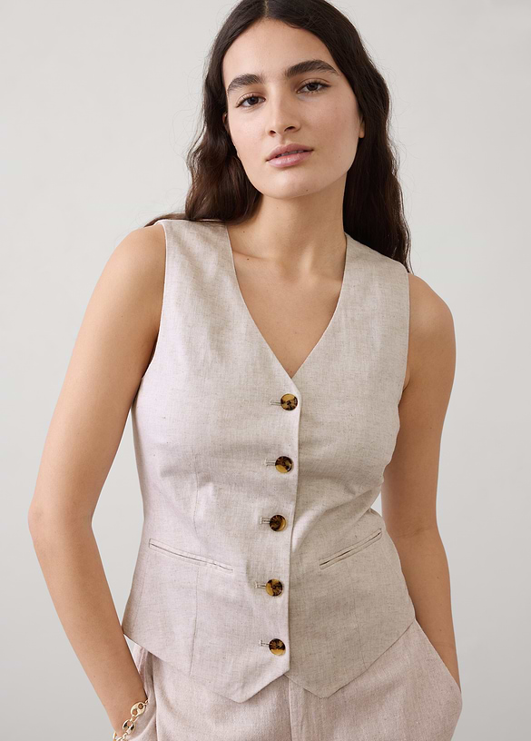 Linen-Blend Classic Vest