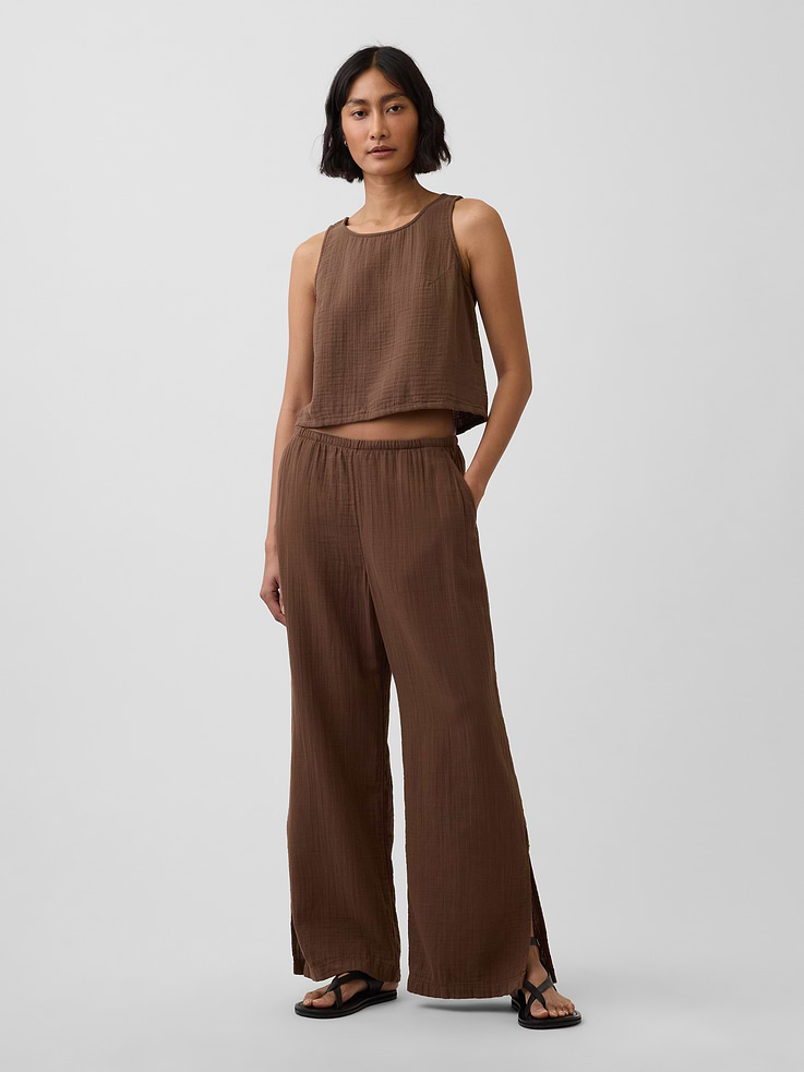 Image number 1 showing, Cotton Gauze Easy Split-Hem Pants