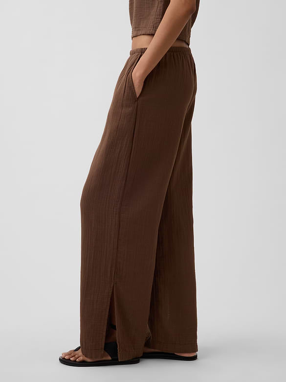 Cotton Gauze Easy Split-Hem Pants