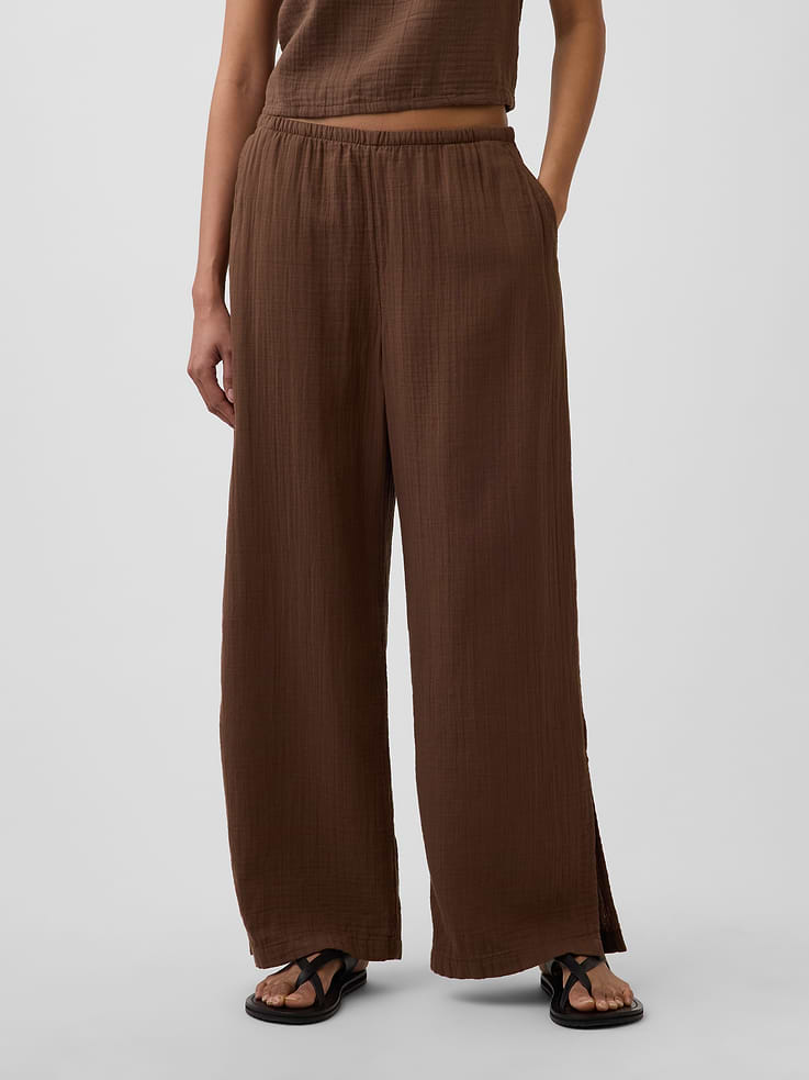 Image number 2 showing, Cotton Gauze Easy Split-Hem Pants