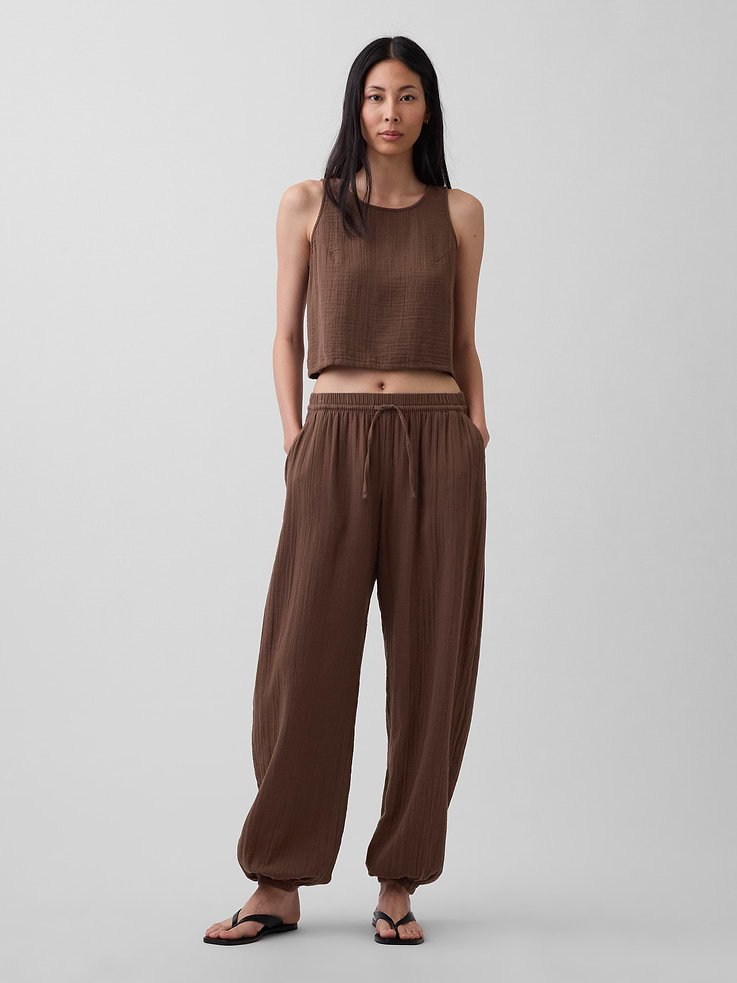 Image number 5 showing, Cotton Gauze Racer Shell Tank Top