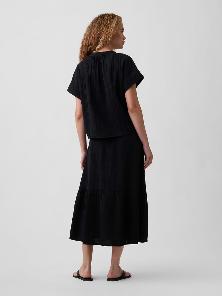 Image number 2 showing, Pull-On Gauze Midi Skirt