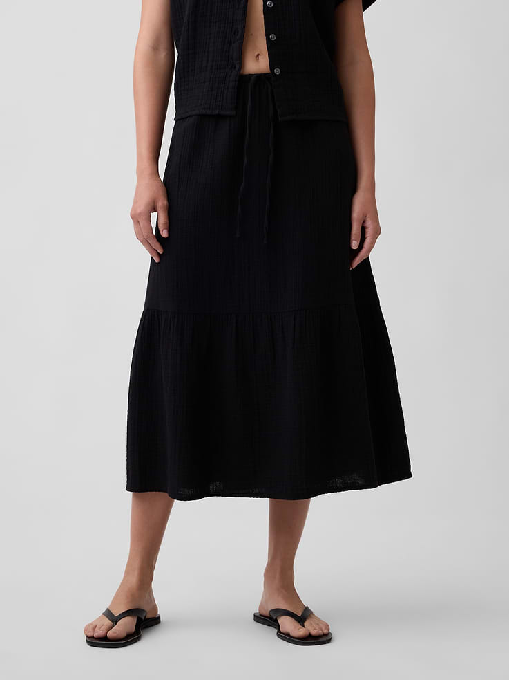 Image number 3 showing, Pull-On Gauze Midi Skirt