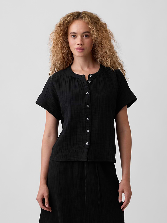 Relaxed Button-Up Gauze Top