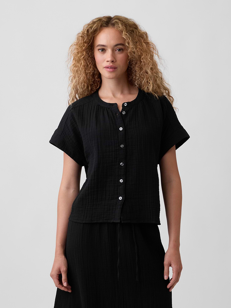 Image number 1 showing, Relaxed Button-Up Gauze Top