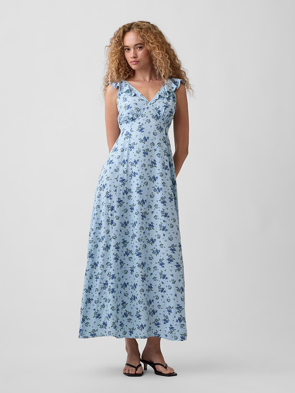 Ruffle V-Neck Maxi Dress