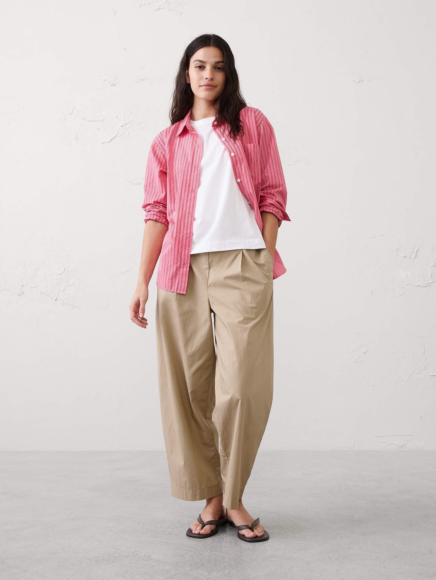Image number 1 showing, Barrel-Leg High-Rise Pull-On Cropped Pant