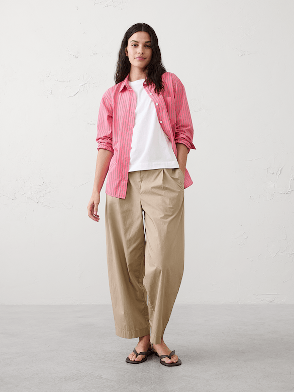 Barrel-Leg High-Rise Pull-On Cropped Pant