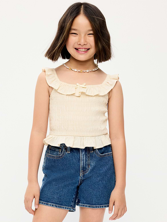 Sleeveless Fitted Ruffled Smocked Top for Girls