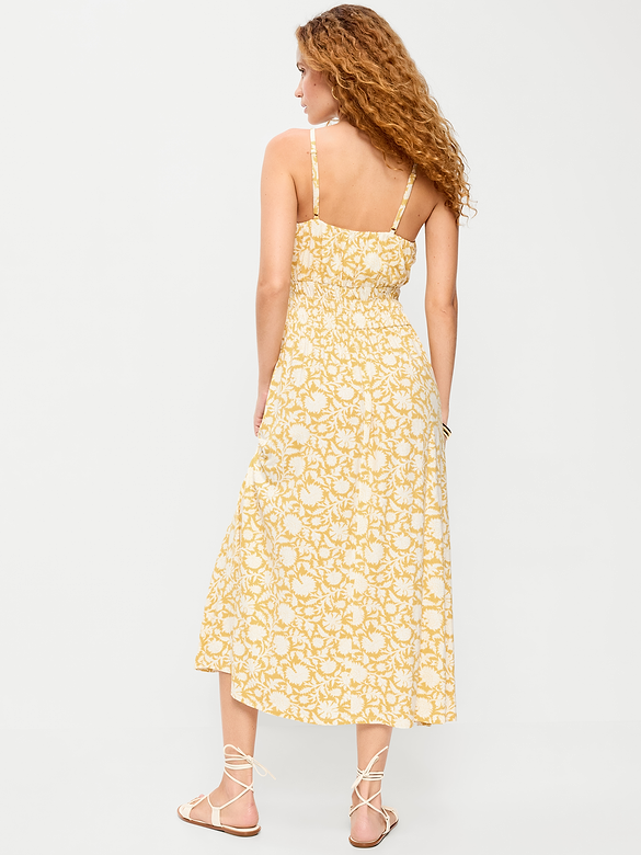 Fit & Flare Jersey Smocked-Waist Midi Dress