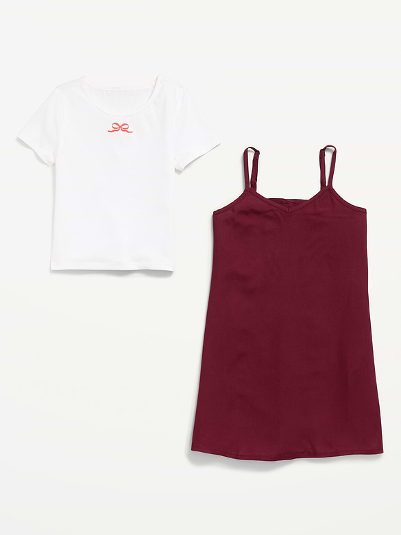 Short-Sleeve Graphic T-Shirt and Dress Set for Girls