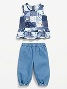Image number 2 showing, Sleeveless Patchwork Top and Pants Set for Baby