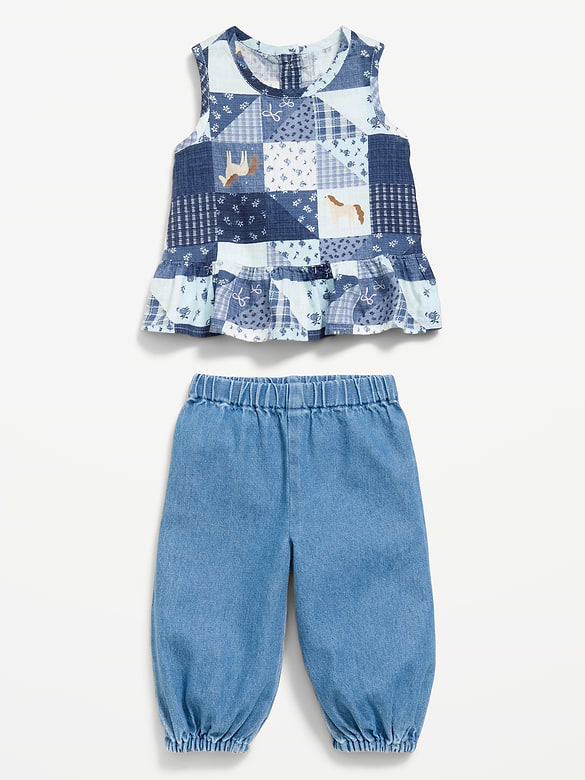 Sleeveless Patchwork Top and Pants Set for Baby