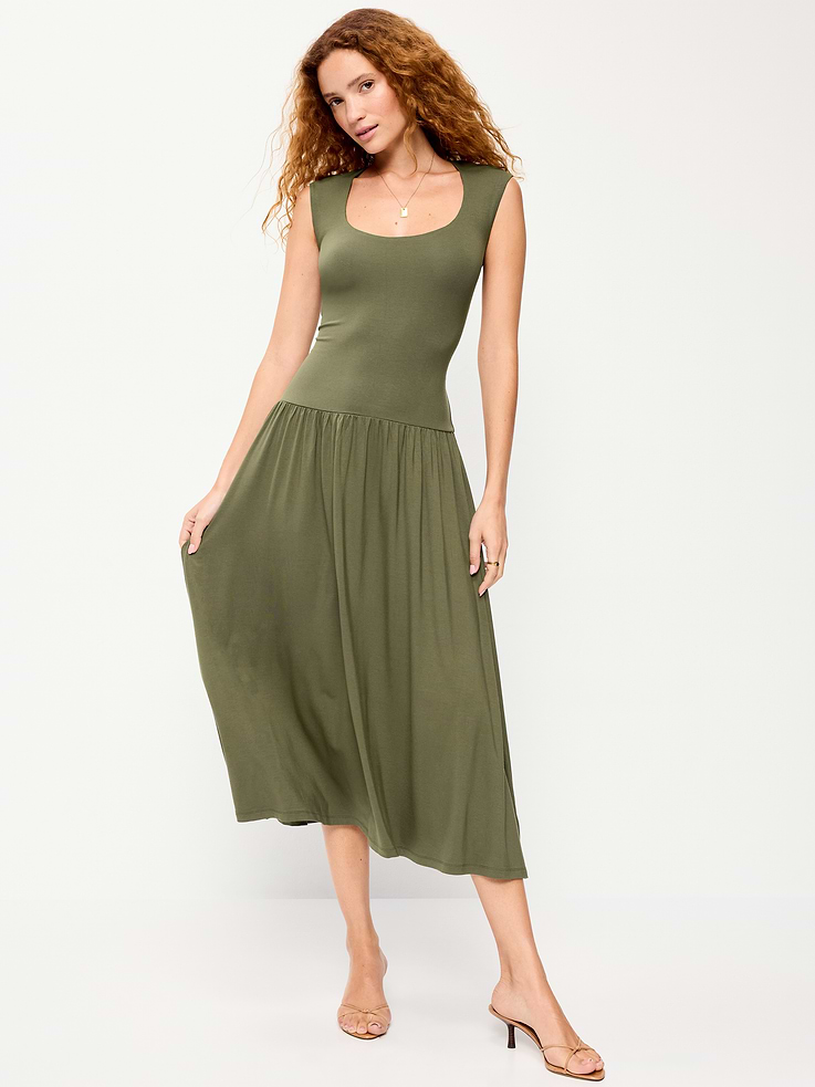Image number 3 showing, Jersey Knit Drop-Waist Midi Dress