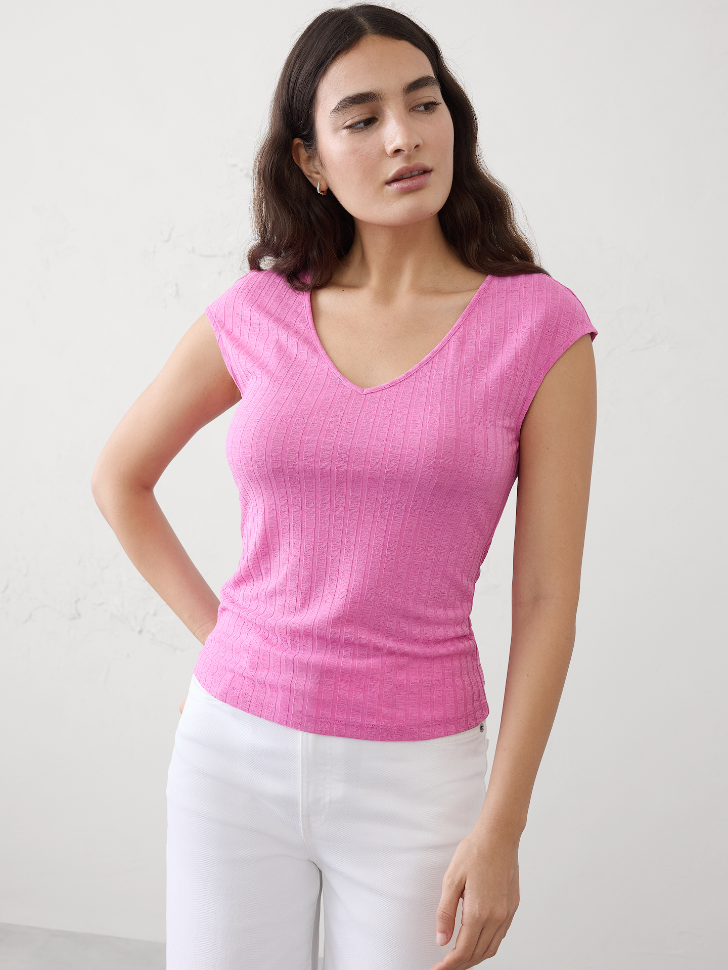 Image number 1 showing, Ribbed V-Neck Top