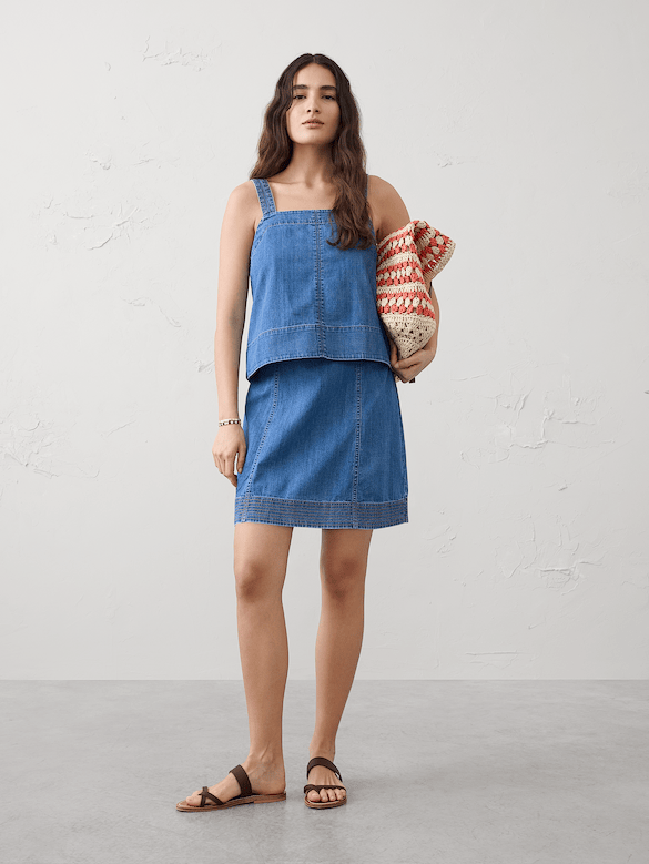Denim Trapunto Mini Skirt